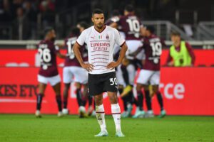 TURIN, ITALY - OCTOBER 30: Junior Messias of AC Milan looks dejected after Aleksei Miranchuk (not pictured) of Torino FC scores their team's second goal during the Serie A match between Torino FC and AC MIlan at Stadio Olimpico di Torino on October 30, 2022 in Turin, Italy. (Photo by Valerio Pennicino/Getty Images)