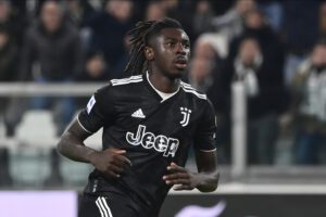 TURIN, ITALY - NOVEMBER 13: Moise Kean of Juventus FC celebrates a goal during the Serie A match between Juventus and SS Lazio on November 13, 2022 in Turin, Italy. (Photo by Stefano Guidi/Getty Images)