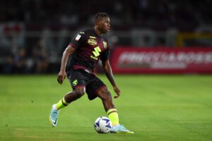 TURIN, ITALY - AUGUST 06: Wilfried Singo of Torino FC in action during the Coppa Italia match between Torino FC and Palermo at Olimpico Stadium on August 6, 2022 in Turin, Italy. (Photo by Valerio Pennicino/Getty Images)