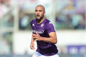 FLORENCE, ITALY - SEPTEMBER 03: Sofyan Amrabat of ACF Fiorentina reacts during the Serie A match between ACF Fiorentina and Juventus at Stadio Artemio Franchi on September 3, 2022 in Florence, Italy. (Photo by Gabriele Maltinti/Getty Images)