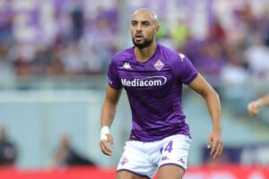 FLORENCE, ITALY - SEPTEMBER 08: Sofyan Amrabat of ACF Fiorentina looks on during the UEFA Europa Conference League group A match between ACF Fiorentina and RÄ«gas Futbola skola at Stadio Artemio Franchi on September 8, 2022 in Florence, Italy (Photo by Gabriele Maltinti/Getty Images)