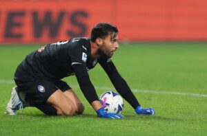 BERGAMO, ITALY - OCTOBER 15: Marco Sportiello of Atalanta BC reacts during the Serie A match between Atalanta BC and US Sassuolo at Gewiss Stadium on October 15, 2022 in Bergamo, Italy. (Photo by Emilio Andreoli/Getty Images)