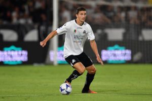 LA SPEZIA, ITALY - AUGUST 14: Mattia Caldara of Spezia Calcio in action during the Serie A match between Spezia Calcio and Empoli FC at Stadio Alberto Picco on August 14, 2022 in La Spezia, Italy. (Photo by Valerio Pennicino/Getty Images)