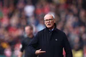 WATFORD, ENGLAND - OCTOBER 16: Watford Head Coach, Claudio Ranieri gives instructions during the Premier League match between Watford and Liverpool at Vicarage Road on October 16, 2021 in Watford, England. (Photo by Richard Heathcote/Getty Images)