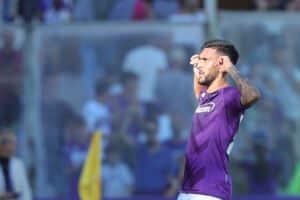 FLORENCE, ITALY - SEPTEMBER 18: Nicolas Ivan Gonzalez of ACF Fiorentina celebrates after scoring a goal during the Serie A match between ACF Fiorentina and Hellas Verona at Stadio Artemio Franchi on September 18, 2022 in Florence, Italy. (Photo by Gabriele Maltinti/Getty Images)