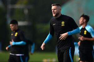Inter Milan's Slovakian defender Milan Skriniar attends a training session in Appiano Gentile in Milan, on October 25, 2022, on the eve of the UEFA Champions League Group C football match between Inter Milan and Viktoria Plzen. (Photo by MIGUEL MEDINA / AFP) (Photo by MIGUEL MEDINA/AFP via Getty Images)