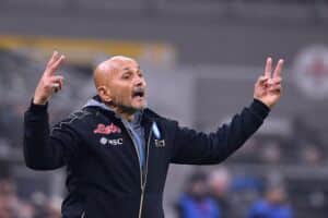 Napoli's Italian coach Luciano Spalletti gestures during the Italian Serie A football match between Inter Milan and Napoli at Giuseppe Meazza stadium in Milan, on January 4, 2023 (Photo by Isabella BONOTTO / AFP) (Photo by ISABELLA BONOTTO/AFP via Getty Images)