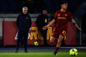 AS Roma's Portuguese coach Jose Mourinho reacts during the Italian Serie A football match between AS Roma and Empoli on February 4, 2023 at the Olympic stadium in Rome. (Photo by Filippo MONTEFORTE / AFP) (Photo by FILIPPO MONTEFORTE/AFP via Getty Images)