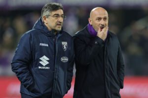 FLORENCE, ITALY - FEBRUARY 01: Ivan Juric manager of Torino FC and Vincenzo Italiano manager of ACF Fiorentina during the Coppa Italia Quarter Final match between Fiorentina and Torino at Stadio Artemio Franchi on February 1, 2023 in Florence, Italy. (Photo by Gabriele Maltinti/Getty Images)
