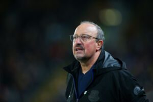 HULL, ENGLAND - JANUARY 08: Rafael Benitez, Manager of Everton looks on during the Emirates FA Cup Third Round match between Hull City and Everton at MKM Stadium on January 08, 2022 in Hull, England. (Photo by Alex Livesey/Getty Images)