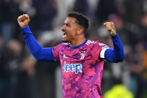 TURIN, ITALY - JANUARY 07: Danilo of Juventus celebrates following their sides victory after the Serie A match between Juventus and Udinese Calcio at Allianz Stadium on January 07, 2023 in Turin, Italy. (Photo by Valerio Pennicino/Getty Images)