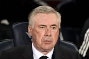 Real Madrid's Italian coach Carlo Ancelotti looks on before the start of the Spanish league football match between FC Barcelona and Real Madrid CF at the Camp Nou stadium in Barcelona on March 19, 2023. (Photo by Josep LAGO / AFP) (Photo by JOSEP LAGO/AFP via Getty Images)
