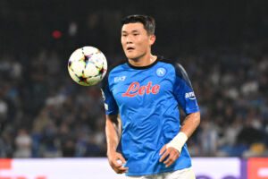 Napoli's South Korean defender Kim Min-jae controls the ball during the UEFA Champions League Group A second leg football match between SSC Napoli and Rangers FC at the Diego Armando Maradona Stadium in Naples on October 26, 2022. (Photo by Andreas SOLARO / AFP) (Photo by ANDREAS SOLARO/AFP via Getty Images)