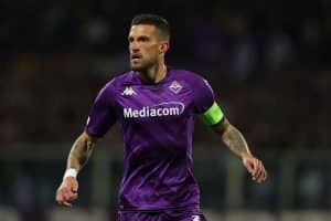 FLORENCE, ITALY - MAY 11: Cristiano Biraghi of ACF Fiorentina looks on during the UEFA Europa Conference League semi-final first leg match between ACF Fiorentina and FC Basel at Poznan Stadium on May 11, 2023 in Florence, Italy. (Photo by Gabriele Maltinti/Getty Images)