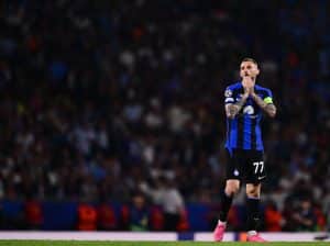 Inter Milan's Croatian midfielder #77 Marcelo Brozovic reacts to a missed chance during the UEFA Champions League final football match between Inter Milan and Manchester City at the Ataturk Olympic Stadium in Istanbul, on June 10, 2023. (Photo by Marco BERTORELLO / AFP) (Photo by MARCO BERTORELLO/AFP via Getty Images)