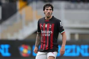 LA SPEZIA, ITALY - MAY 13: Sandro Tonali of AC Milan looks on during the Serie A match between Spezia Calcio and AC MIlan at Stadio Alberto Picco on May 13, 2023 in La Spezia, Italy. (Photo by Gabriele Maltinti/Getty Images)